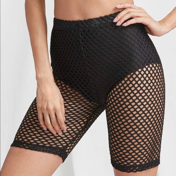 Black High waist fishnet Biker shorts - Picture 4 of 6